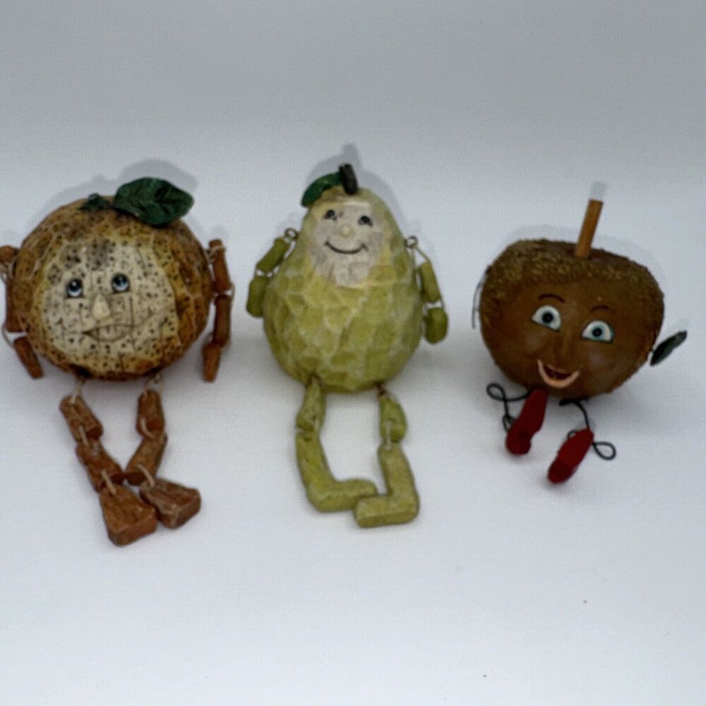 Vintage 80s Anthropomorphic Shelf Sitter Fruit Figures Orange Pear Carmel Apple*